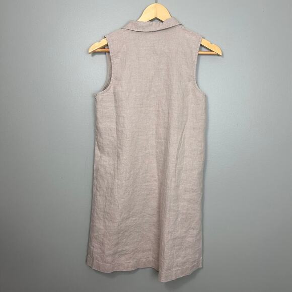 NWT Garnet Hill Classic Linen Shirt Dress Sleeveless Sand Tan Mini 4 Petite 4P P - Picture 4 of 8